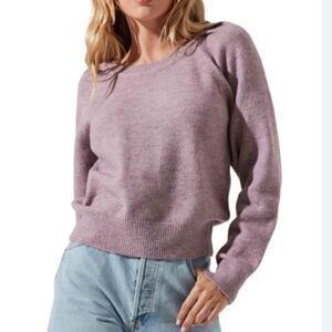 ASTR PUFF PLEAT SHOULDER SWEATER LILAC Wool Blend Pullover Crew Neck Purple XL